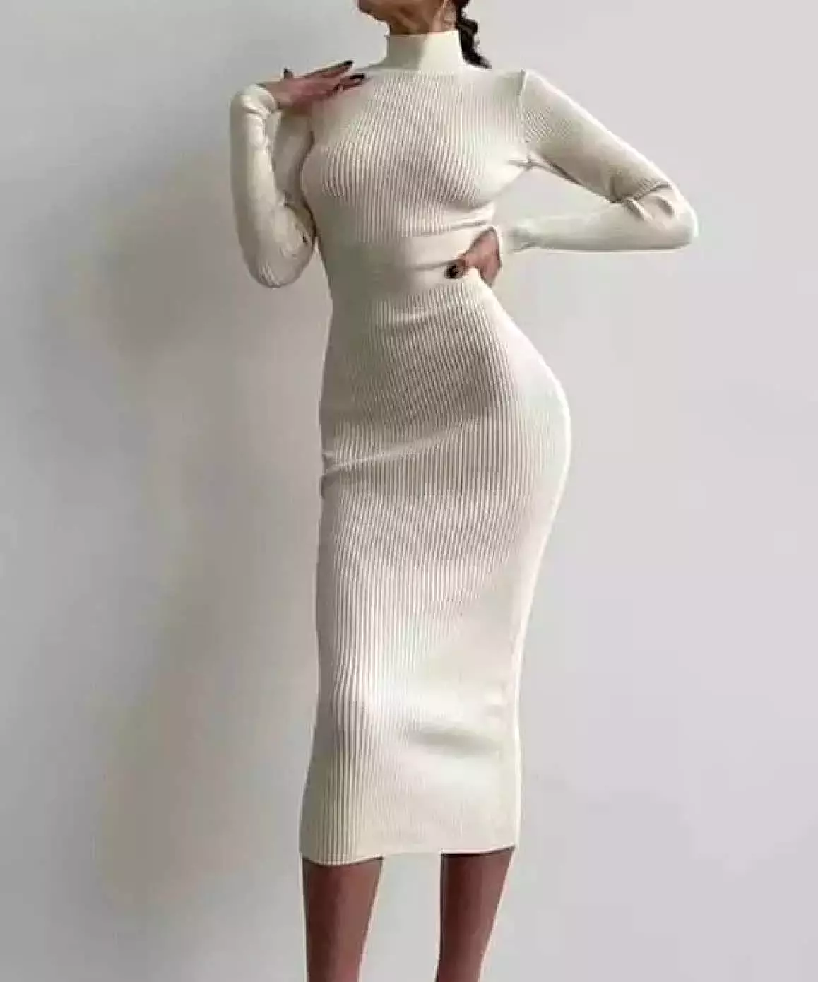 Turtleneck Long Sleeve Slim Midi Dress