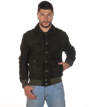 U03 - Bomber Uomo Verde in vera pelle camoscio