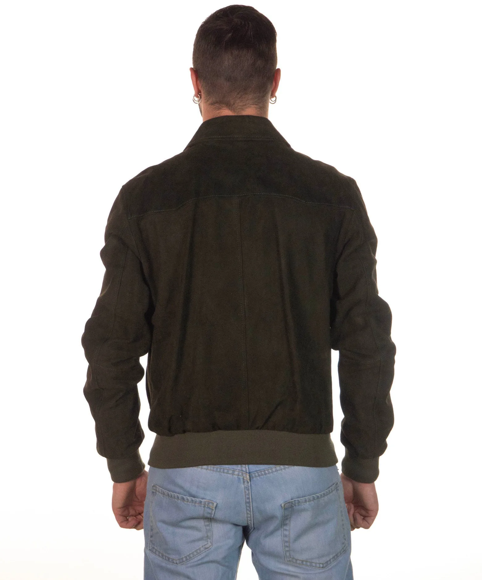 U03 - Bomber Uomo Verde in vera pelle camoscio