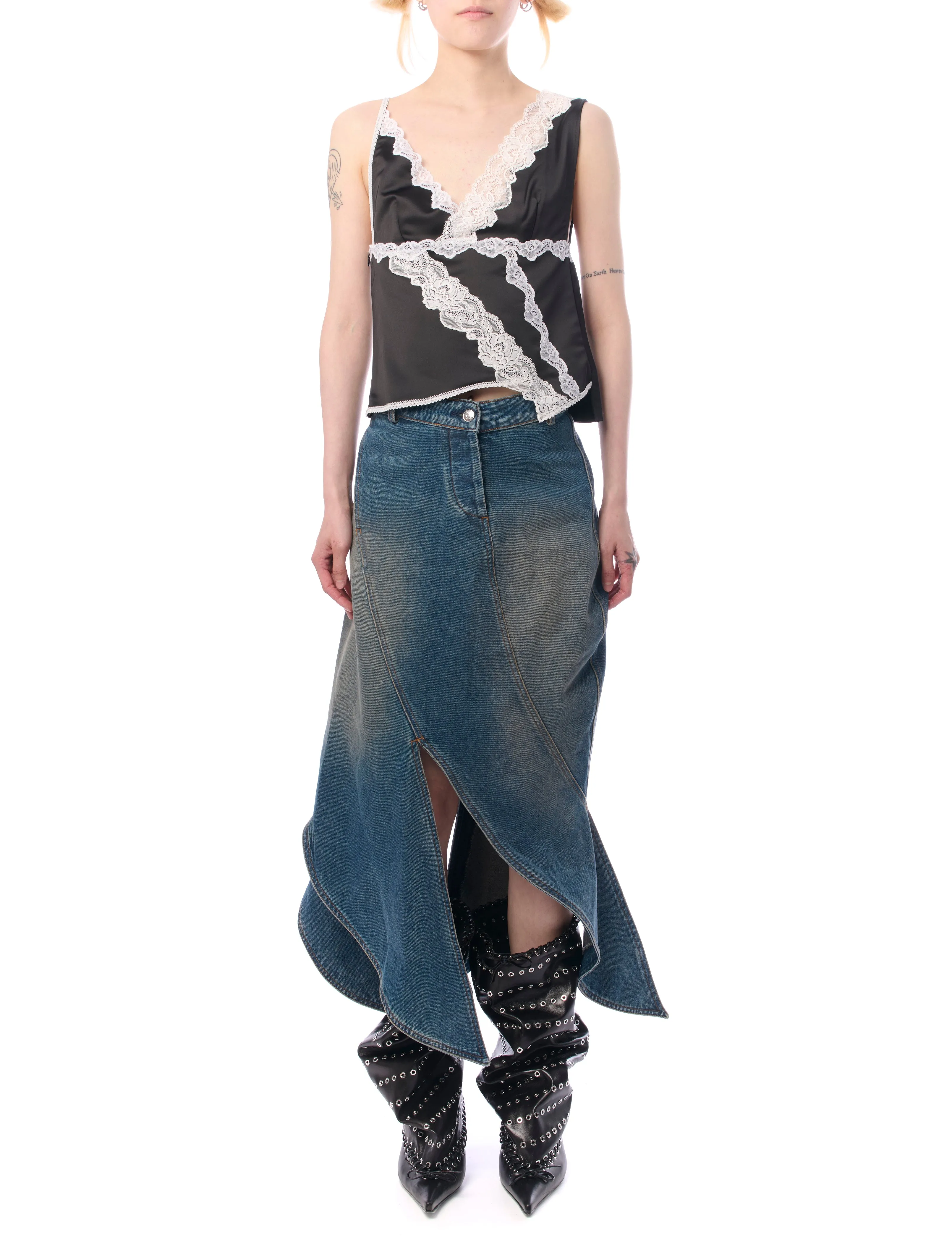 Vaillant Stained Denim Petal Shape Skirt