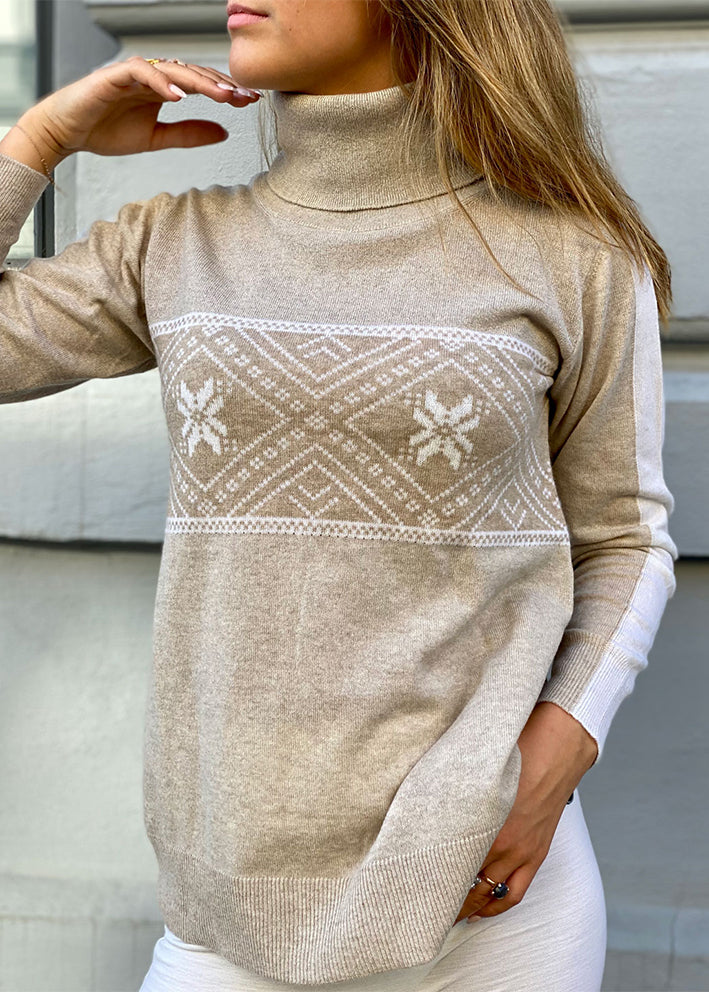 We Norwegians Snowflake Rollneck Cashmere Sweater - Beige