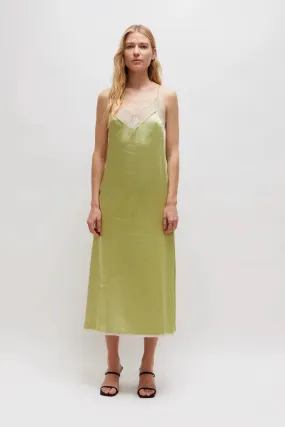 Wild Pony Green satin slip midi dress