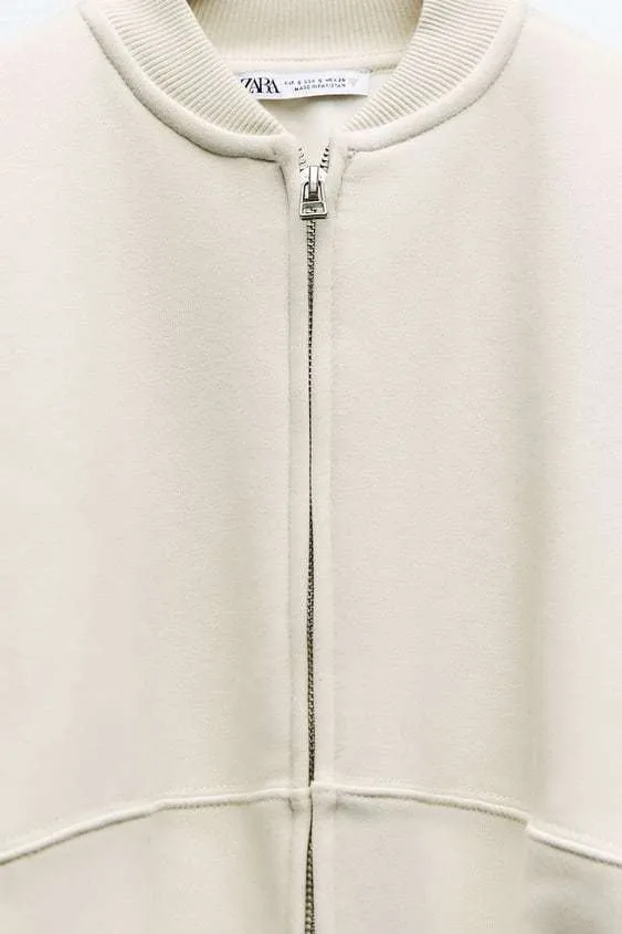 ZARA  |ZIPPERED BOMBER SWEATSHIRT