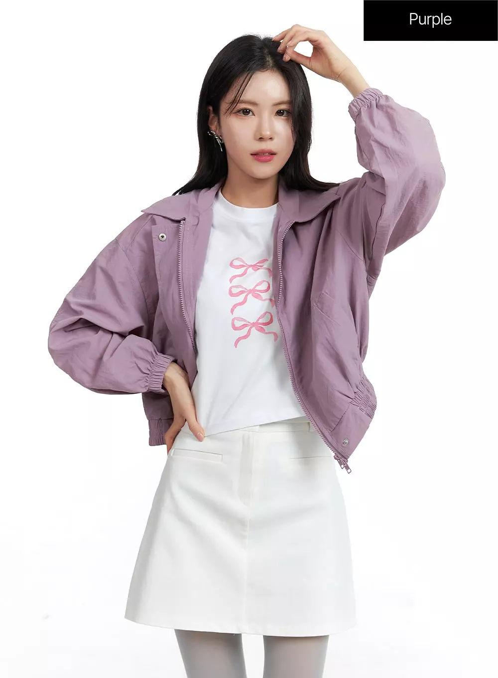 Zip-Up Crop Bomber Jacket OF408